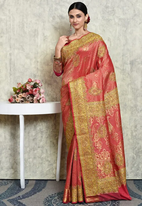Kanchipuram Silk Saree in Coral Pink