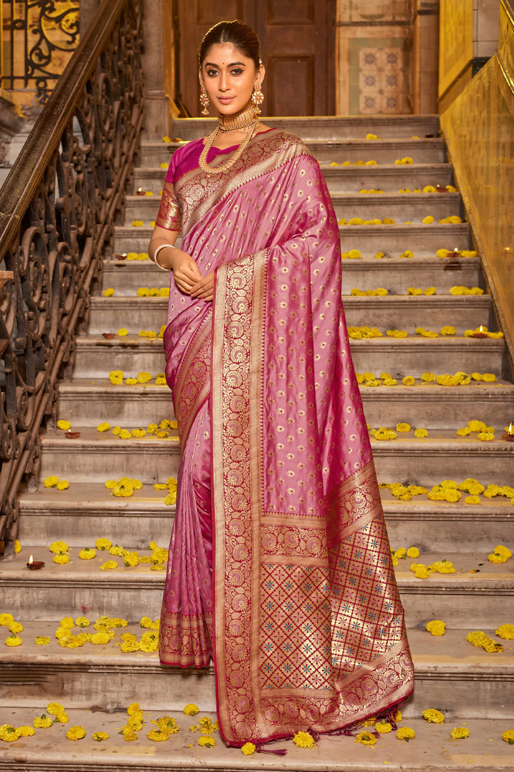 Light Pink Banarasi Silk Saree