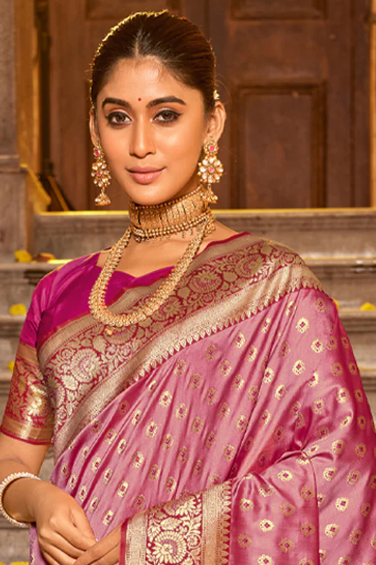 Light Pink Banarasi Silk Saree - Image 2