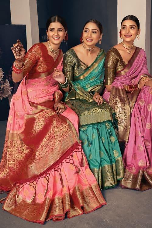 Rouge Pink South Silk Saree - Image 3