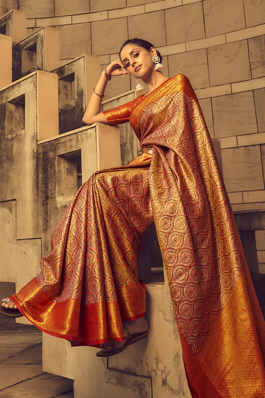 Multicolor Banarasi Silk Saree With Blouse Piece - Image 2