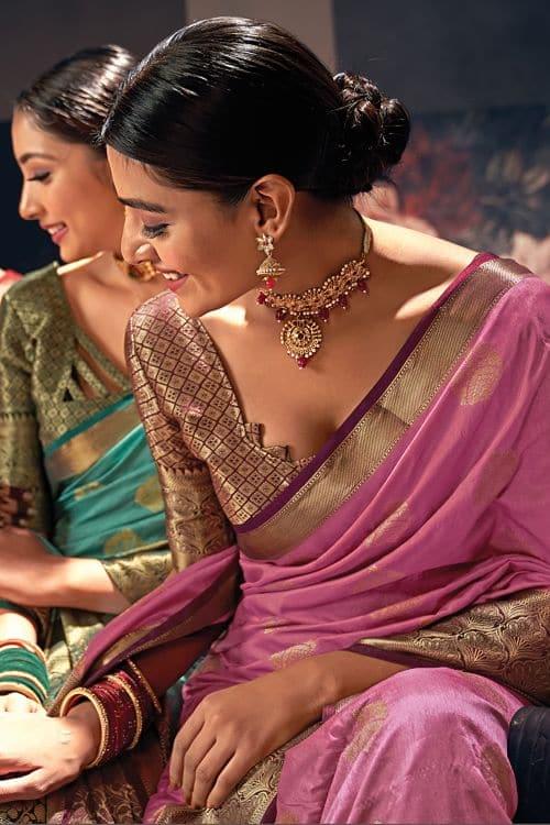 Rouge Pink South Silk Saree - Image 2