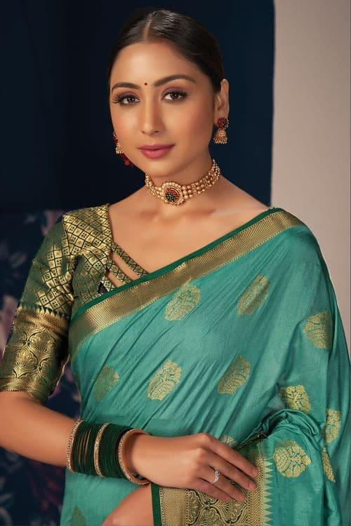 Tiffany Blue South Silk Saree - Image 3