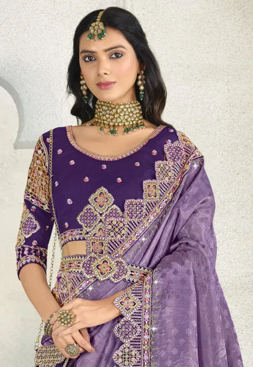 Woven Art Silk Jacquard Saree in Purple - Image 2