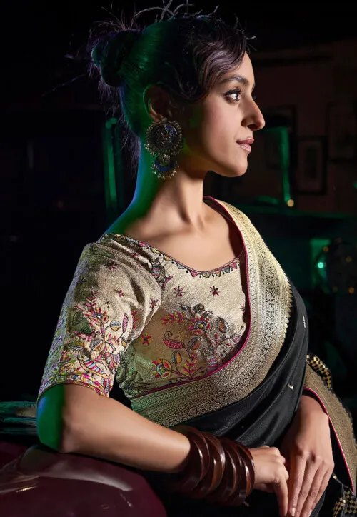 Woven Art Silk Saree in Black - Image 2