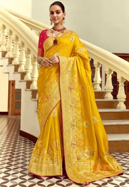 Woven Art Silk Saree in Mustard - Image 2