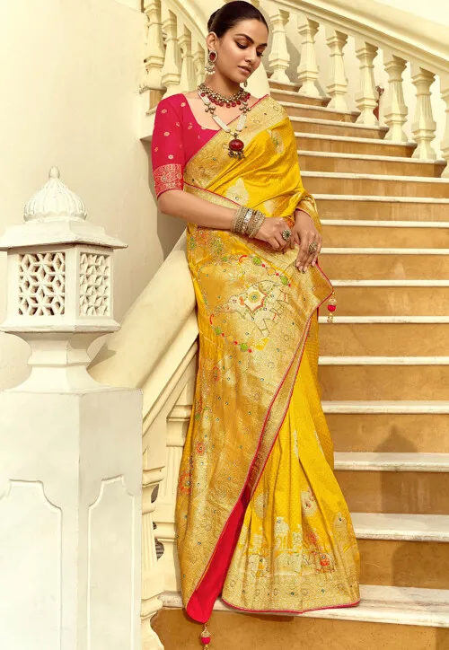 Woven Art Silk Saree in Mustard