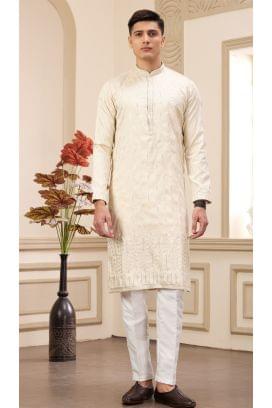 Beige Art Silk Kurta Pajama