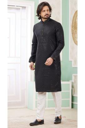 Black Embroidered Art Silk Kurta Pajama