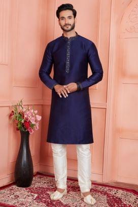 Blue Jacquard Silk Brocade Kurta