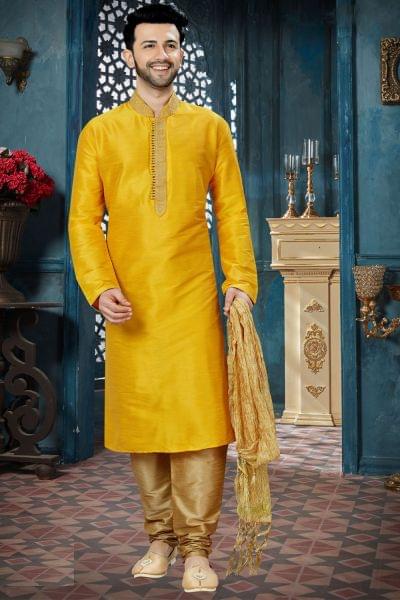 Yellow Art Dupion Men’s Kurta Pajama